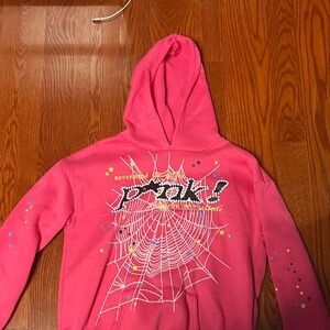 Pink Graphic Hoodie with Spider Web Design